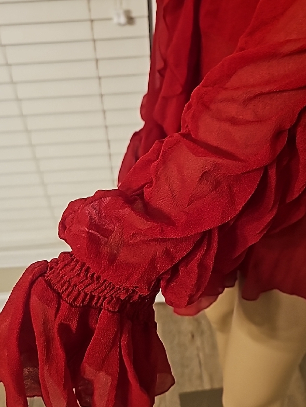 Red Ruffled Sheer Blouse - Picture 5 of 5